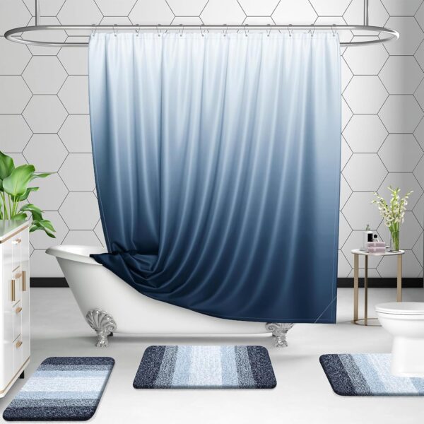OLANLY Bathroom Rugs Sets 3 Piece, Soft Absorbent Microfiber Bath Mats and U-Shaped Contour Toilet Rug, Non-Slip, Home Decor Accessories, Plush Shaggy Bath Mat Set for Bathroom, Dark Blue - Image 7