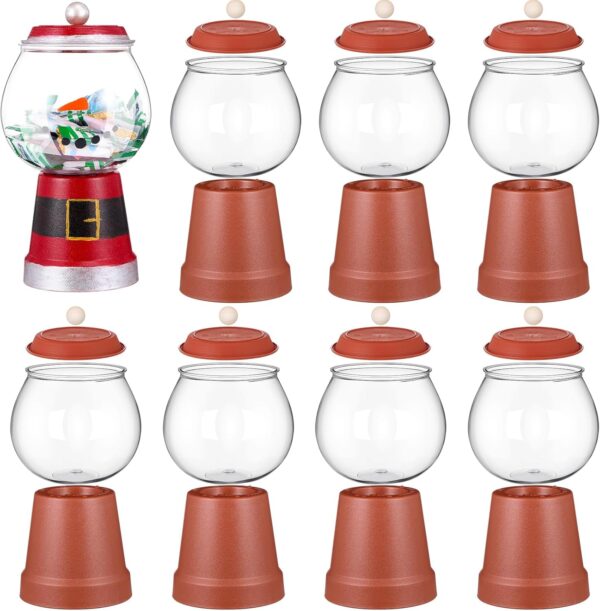 Sawysine 8 Set Winter Candy Jar Set, Gumball Machine, Valentine's Day Fishbowl Snowman, Terra Cotta Snowman Family, Plastic Pots Winter Crafts for Home DIY Gifts Carnival Game Accessory