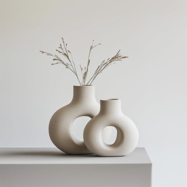 NOBULA White Ceramic Donut Vases – Modern Home Decor for Living Room, Bedroom & Table Centerpiece - Minimalist Nordic – Unique Vases for Olive Plant & Flowers – Decorative Coffee Table Vase Set of 2 - Image 2