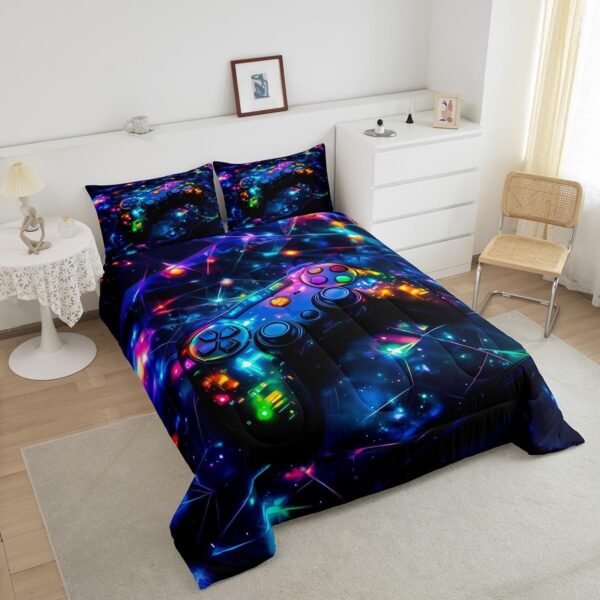 Feelyou Kids Gamer Comforter Set Full Size, Galaxy Gaming Bedding Set Glitter Game Comforter Boys Girls Gamepad Teens Duvet Set Bedroom Decor Bed Set 3Pcs - Image 4