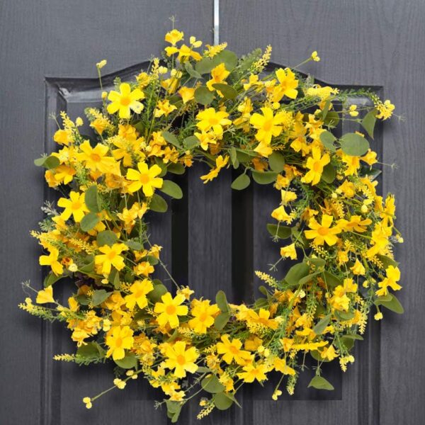 J'FLORU Artificial Spring Wreath 22 Inch Summer Wreaths for Front Door Yellow Daisy Wreath for Indoor Outdoor Home Decor and Easter Celebration - Image 5