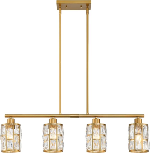 MEXO Crystal Pendant Light Fixture for Kitchen Island Dining Room, Farmhouse Chandelier Gold Close to Ceiling Lightings Over Table, 10068-GD