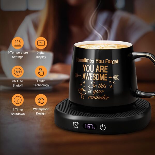 Coffee Mug Warmer & You are Awesome Mug Set, Electric Cup Warmer for Desk Office Home, Beverage Warmer with 4 Temperature Setting, 8-Hours Auto Shut Off, Best Birthday Present Ideas for Women Man - Image 2