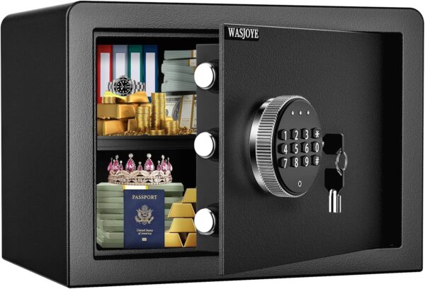 WASJOYE Security Home Safe Box, Cabinet Safe Box with Digital Keypad Safety Key Lock, Safety Box for Home Business Office Hotel Money Document Jewellery Passport Gun Storage 1.0 Cubic Feet