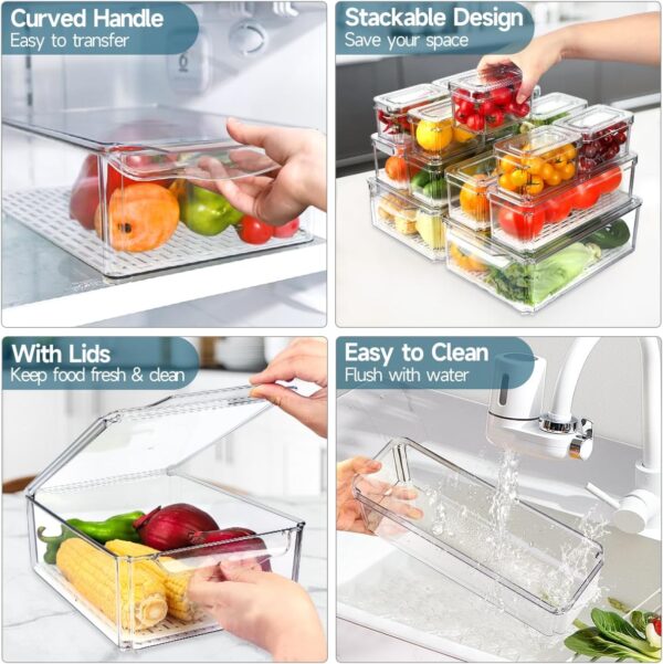14 Pack Fridge Organizers and Storage - Refrigerator Organizer Bins with Lids, BPA-Free Fridge Organization, Fruit Storage Containers for Fridge, Vegetable, Food, Drinks, Cereals, Clear - Image 5