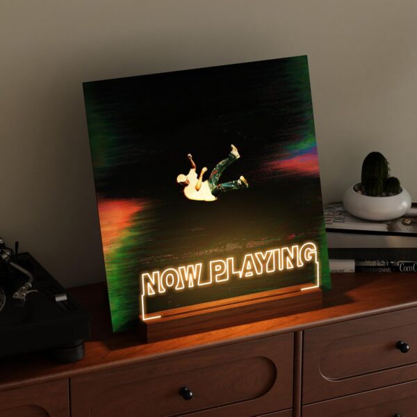Now Playing Vinyl Record Stand, Light up Record Holder, Wooden Acrylic Display with Warm White Lights for Albums, Room Decor, for Vinyl Lovers - Image 2
