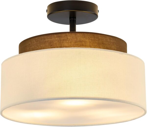13" Double Drum 3-Light Semi Flush Mount Ceiling Light Fixture Farmhouse Fabric Chandelier with Linen Shade Rustic Black Ceiling Lamp for Bedroom Kitchen Dining Room Hallway Entryway - Image 9