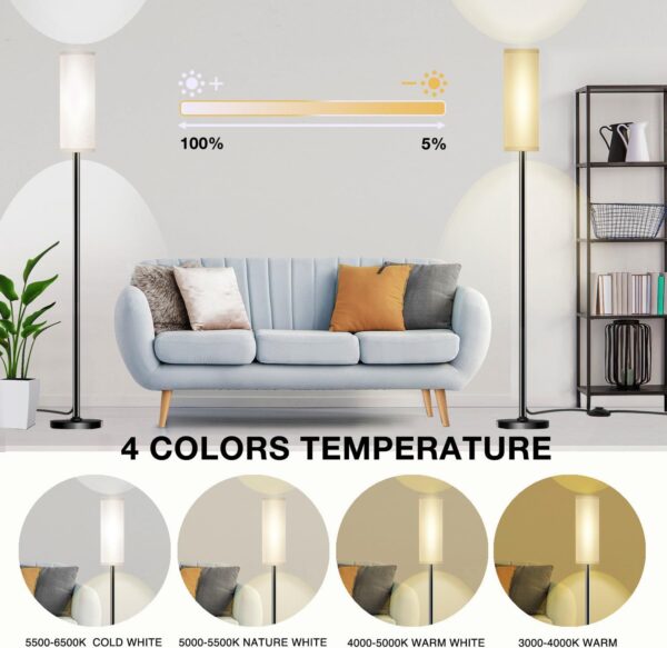 Floor Lamp for Living Room Bedroom,Modern LED Floor Lamp with Remote Control and Stepless Dimmable Colors Temperature & Brightness,Standing Lamps Tall Lamp, 9W Bulb Included(White) - Image 4