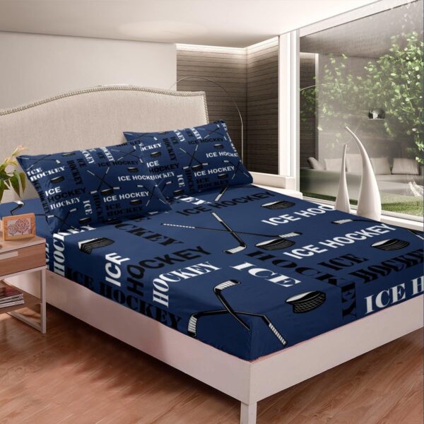 Feelyou Boys Ice Hockey Fitted Sheet Twin Size Sports Hockey Pucks Print Bed Sheets for Kids Teens Girls Ball Gamer Decorations Bedding Set Blue Sheets Set Bedroom All Season 1 Pillowcase - Image 3