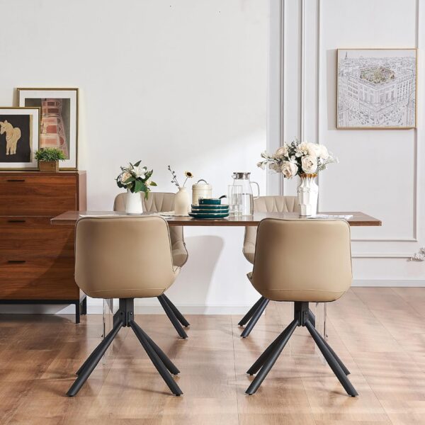 YOUNUOKE Upholstered Dining Chairs Set of 2 Comfortable Mid Century Modern Kitchen Chair with Sturdy Metal Legs Faux Leather Dinner Chairs for Kitchen Dining Room, Khaki - Image 9