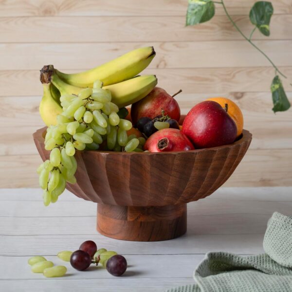Acacia Wood Footed Bowl– Handcrafted Decorative Fruit Bowl with Elegant Carving Design for Dining, Serving, and Home Décor- 12 Inch Wooden Pedestal Bowls by LuxeDesigns - Image 4