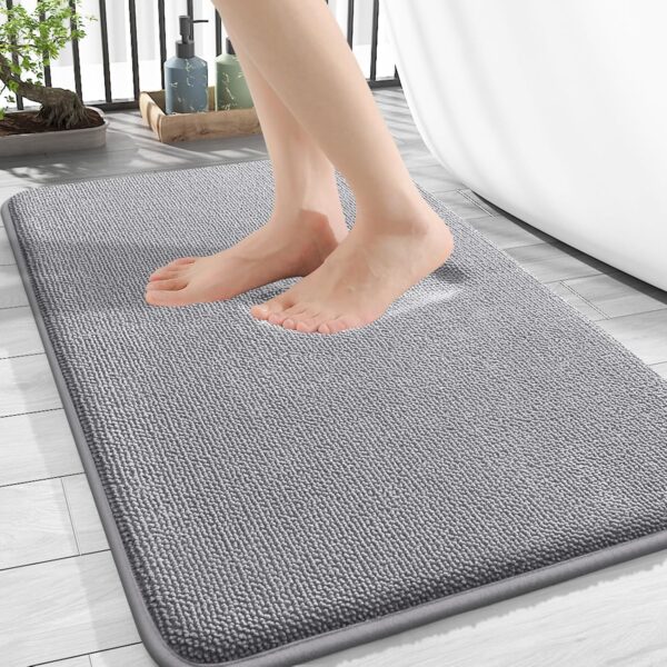 OLANLY Thick Memory Foam Bath Mat Rug 30x20, Extra Soft Absorbent Bathroom Rugs, Quick Dry Bath Mats, Non-Slip, Machine Washable Carpet for Bathroom, Tub and Shower, Home Decor Accessories, Grey