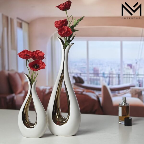 White Ceramic Decorative Vases, Set of 2, Nordic, Modern, Minimalist Design, for Home Decor, Bedroom, Weddings, Restaurants, Office and More - Image 5