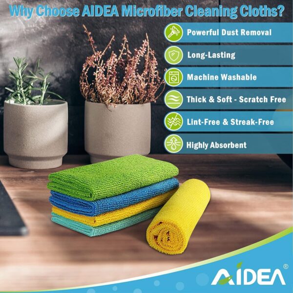 AIDEA Microfiber Cleaning Cloths, 100PK, Soft Absorbent Rags for Cleaning, Lint Free Towels, Kitchen Towels, Microfiber Dusting Cloth for Home, Car, Window, Cleaning Supplies, 12"×12" - Image 5