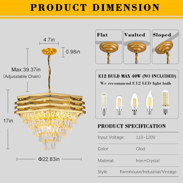 22.8" Gold Crystal Chandelier,7-Light K9 Crystal Pendant Lights Fixture 4-Tier Modern Luxury Hanging Ceiling Light Fixture for Hallway Dining Room Living Room Bedroom Kitchen Island Stairway - Image 2