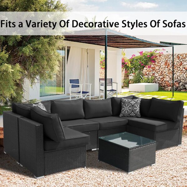 14Pieces Patio Cushion Covers Replacement,Outdoor Couch Cushions Covers Waterproof Furniture Cushion Covers Slipcovers Set with Zippers,Cover Only(Black,25.6×25.6×3.94inches) - Image 3