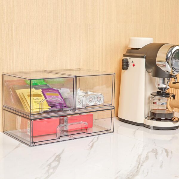 Vtopmart Stackable Storage Drawers Set of 3,Clear Plastic Organizer Bins for Makeup, Cosmetics, Beauty Supplies,Ideal for Vanity, Bathroom,Cabinet,Pantry Organization - Image 5