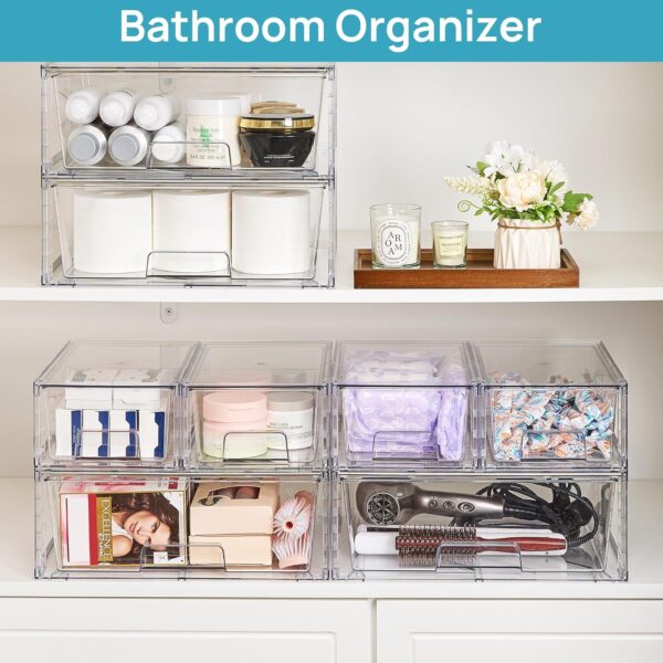 Vtopmart 3 Pack Stackable Storage Drawers, Easily Assemble Acrylic Bathroom Undersink Organizers,Clear Plastic Storage Bins for Closet,Cabinet,Pantry,Medicine Organization - Image 5