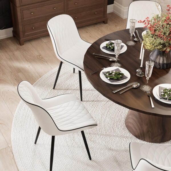 YOUNIKE White Dining Chairs Set of 2 with High Backs Mid Century Modern Kitchen & Dining Room Chair Faux Leather Upholstered Comfortable Large Padded Accent Side Chair Metal Legs sillas de comedor - Image 4