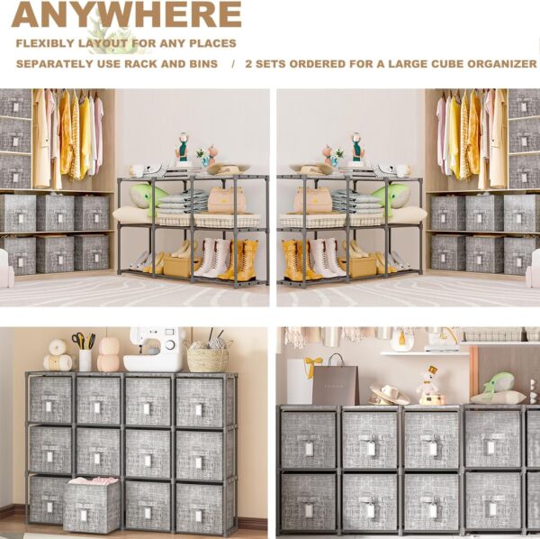 Cube Storage Organizer Shelf with 6 Printed Bins + Labels, Cubby Storage Organizer with Bins, Large Capacity Shelves for Storage,Closet, Living Room, Dorm, Yarn - Image 4