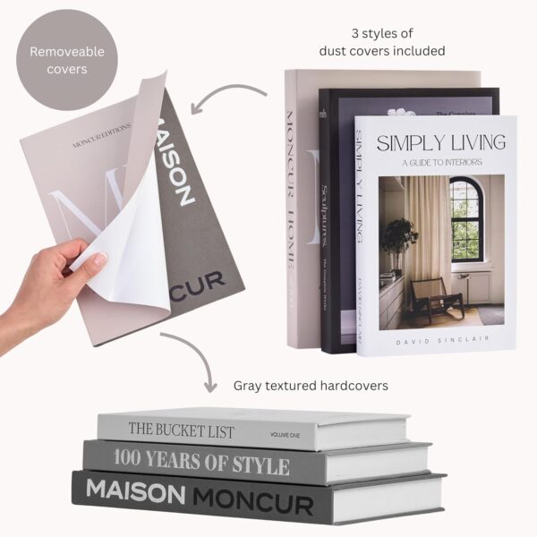 Moncur Home Decorative Coffee Table Books for Home Décor Accents Bookshelf Decor Mid Century Modern Fake Books For Decoration With Real Blank Pages Shelf Decor Aesthetic Removable Covers Set of 3 - Image 3