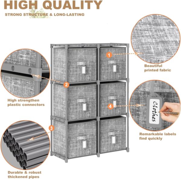 Cube Storage Organizer Shelf with 6 Printed Bins + Labels, Cubby Storage Organizer with Bins, Large Capacity Shelves for Storage,Closet, Living Room, Dorm, Yarn - Image 6