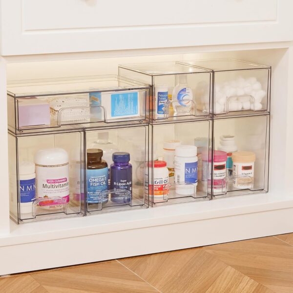 Vtopmart 4 Pack Clear Stackable Storage Drawers,7.6" H Plastic Organizers Bins for Skincare, Bathroom Supplies,Ideal for Cabinet,Undersink,Vanity,Kitchen,Pantry Organization - Image 8