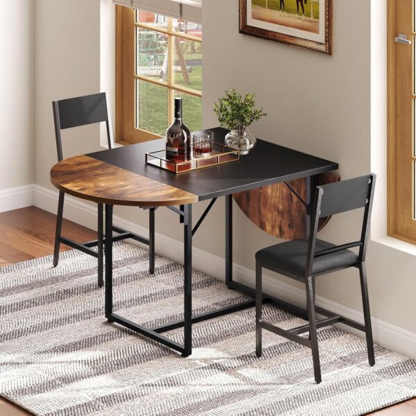 HOOBRO Dining Table, Kitchen Table for 4, Dining Room Table, Space Saving Kitchen & Dining Room Table, Farmhouse Dining Table for Home, Kitchen, Office, Party, Rustic Brown and Black BF17CZ01 - Image 8