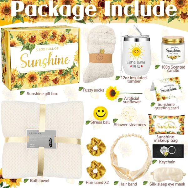 17 Pcs Sunflower Gifts for Women Get Well Soon Gifts Basket Sending Sunshine Birthday Relaxation Box Self Care Package Thank You Inspirational for Women Friends Sister Mom - Image 2
