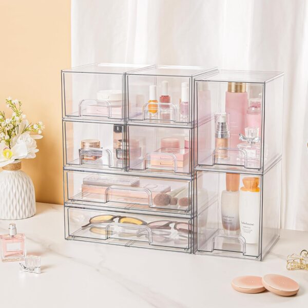 Vtopmart Stackable Storage Drawers Set of 3,Clear Plastic Organizer Bins for Makeup, Cosmetics, Beauty Supplies,Ideal for Vanity, Bathroom,Cabinet,Pantry Organization - Image 4