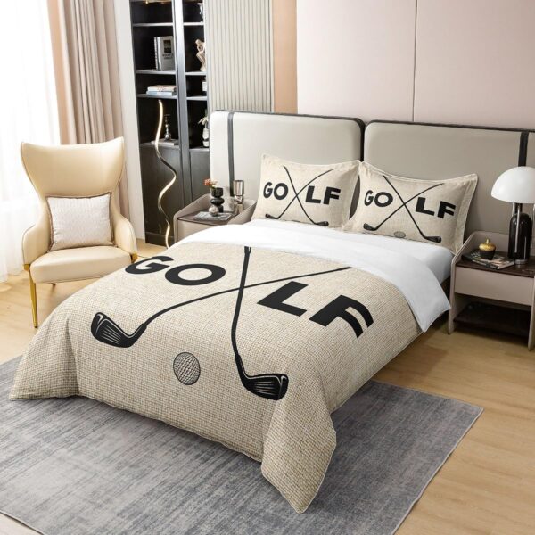 100% Nature Cotton Golf Club Duvet Cover King Size,Boys Teens Ball Game Lover Super Soft Bedding Set for Kids Bedroom Decor,Retro Simple Style Comforter Cover Bedding 3 Piece (No Comforter) - Image 3