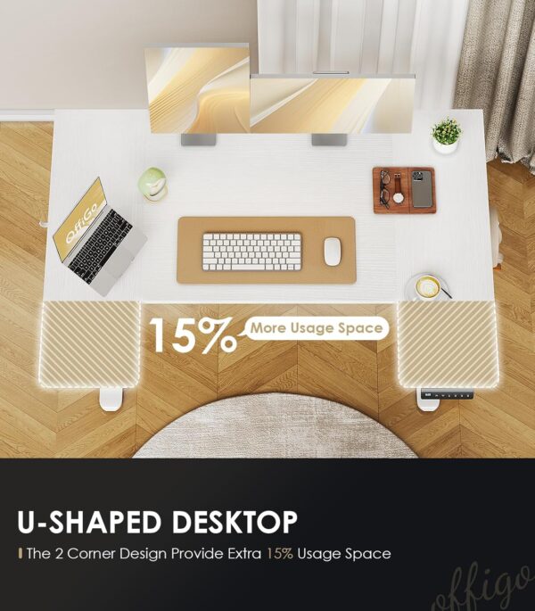 U Shaped Electric Standing Desk, 48 Inch Height Adjustable Desk, Sit Stand Table, Writing Computer Desk for Home, Office, Workstation, White - Image 3