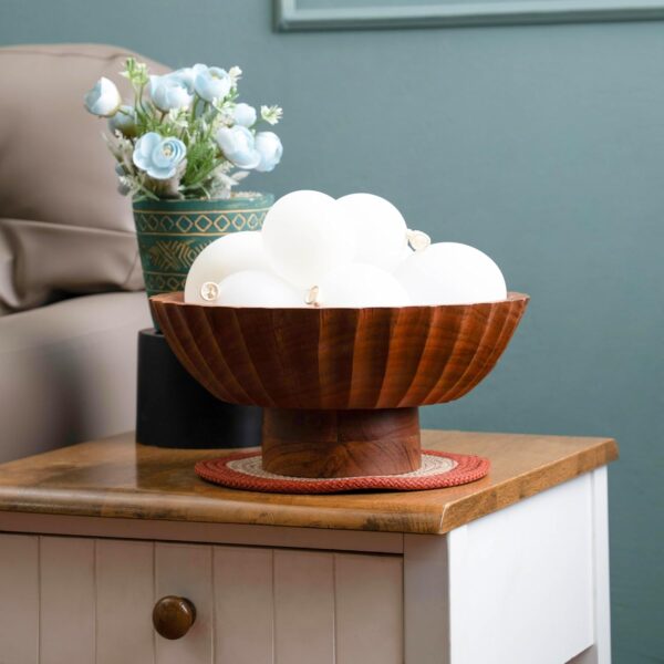 Acacia Wood Footed Bowl– Handcrafted Decorative Fruit Bowl with Elegant Carving Design for Dining, Serving, and Home Décor- 12 Inch Wooden Pedestal Bowls by LuxeDesigns - Image 6