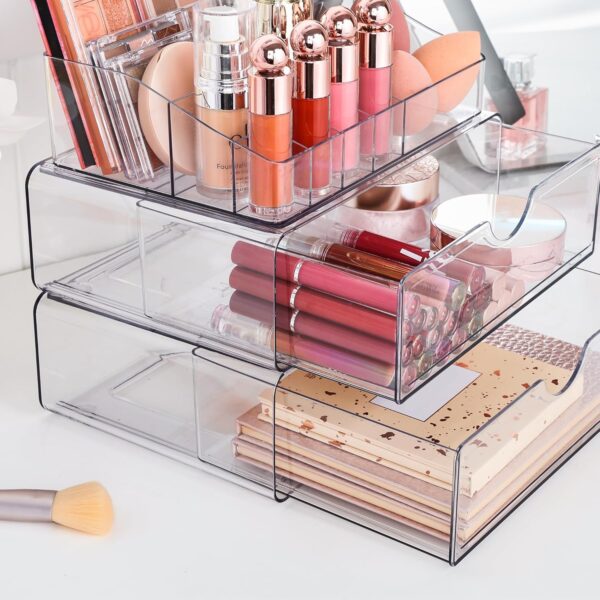 Vtopmart 3 Tier Clear Makeup Organizer with Drawer, Cosmetic Storage for Dresser Countertop and Bathroom Vanity, Beauty Holder for Lipstick Brush Skincare - Image 2