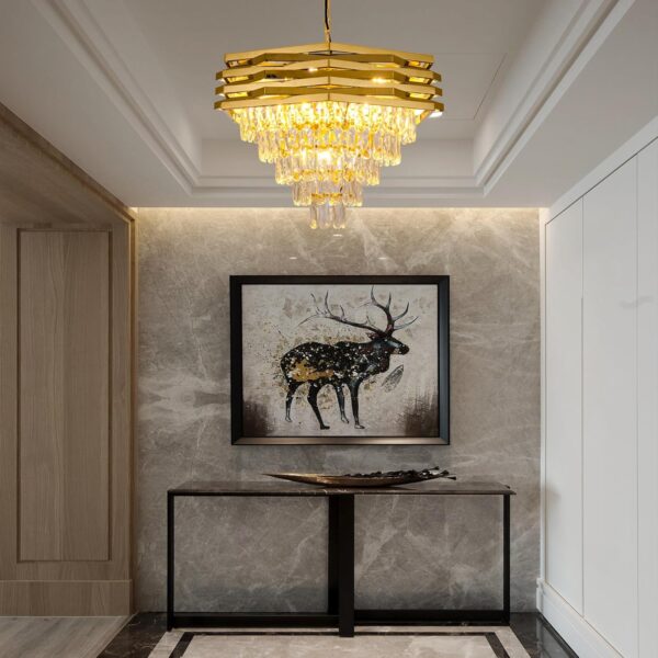 22.8" Gold Crystal Chandelier,7-Light K9 Crystal Pendant Lights Fixture 4-Tier Modern Luxury Hanging Ceiling Light Fixture for Hallway Dining Room Living Room Bedroom Kitchen Island Stairway - Image 7