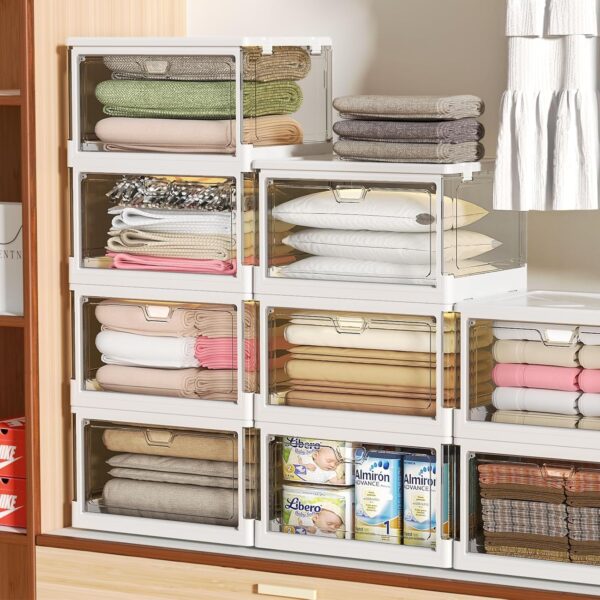Clear Storage Bin with Lid 3 Pack 【Stackable & Sturdy】Plastic Multifunctional Folding Storage Bins for Bedroom, Living Room, Study, Toy Room, 23 QT Folding Box with Magnetic door - Image 8
