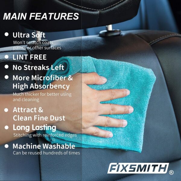 FIXSMITH Microfiber Cleaning Cloth - Pack of 8, Size: 12 x 16 in, Multi-Functional Cleaning Towels, Highly Absorbent Cleaning Rags, Lint-Free, Streak-Free Cleaning Cloths for Car Kitchen Home - Image 4