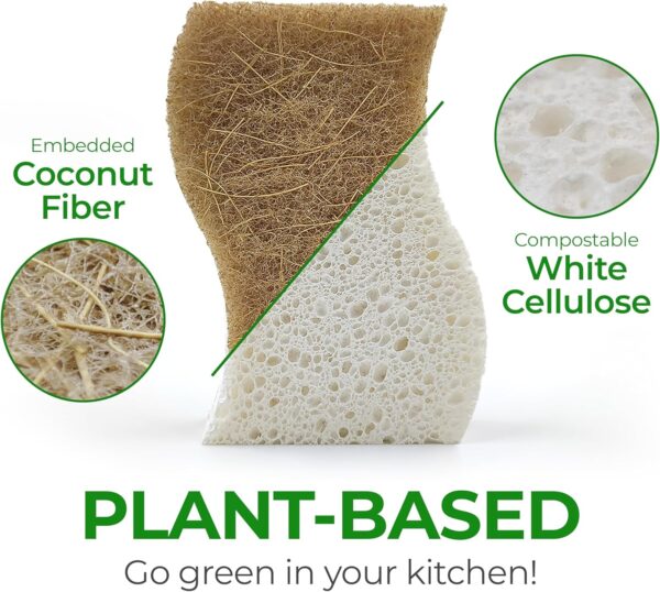 Natural Kitchen Sponge - Biodegradable Compostable Cellulose and Coconut Scrubber Sponge - Pack of 12 Eco Friendly Sponges for Dishes - Image 2