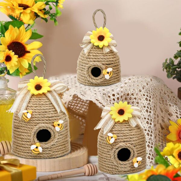 Bee Hive Decor 3 Pack Farmhouse Bee Decorations, Rustic Bee Hive Decorations, Bee Themed Home Decor, Spring Bee Home Decor for Kitchen, Living Room, and Shelves - Image 2