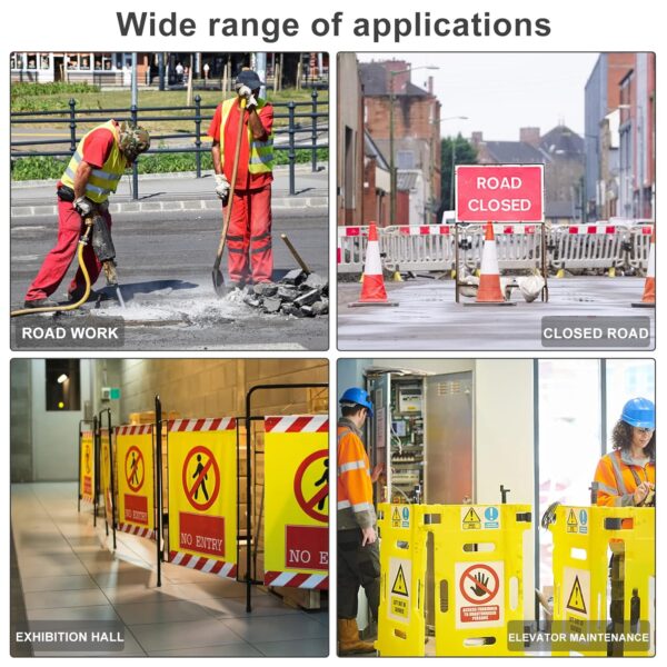 3 Panels Safety Barricade Heavy Duty PVC Frame 5.8FT Foldable Security Sign Barrier Gate High Visibility Caution Symbol Crowd Control Restricted Area Pedestrian Barricade"DO NOT Enter"(Yellow) - Image 7