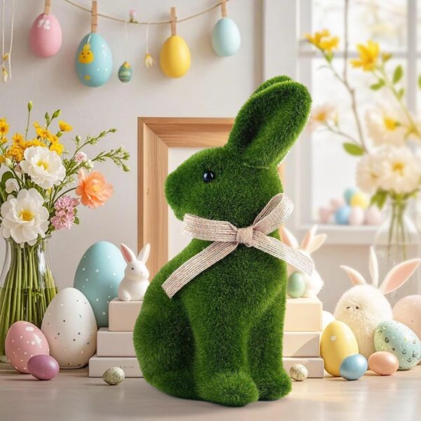 Moss Easter Bunny Home Decor, Artificial Moss Rabbit for Easter Decorations,Cute Bunny Figurines as Spring Decor - Image 4