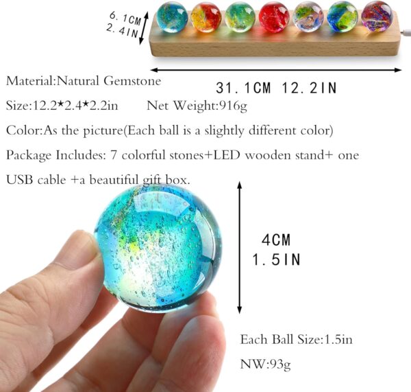 7 Chakra Natural Healing Spheres with LED Wooden Stand 40mm Crystal Quartz Stones for Meditation Positive Energy Night Light Decoration Balls Set for Home - Image 5