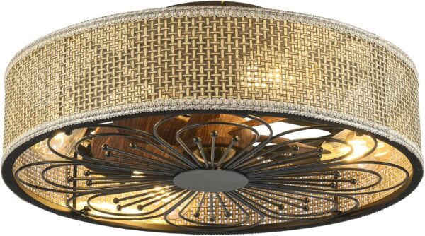 Modern Boho Rattan Flush Mount Ceiling Fans with Lights and Remote Control Low Profile Bladeless Ceiling Fan Timer and 6-Speed Reversible Motor for Bedroom, Kitchen, Dining Room Include Bulbs - Image 9