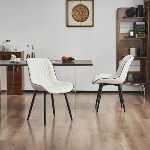 YOUNIKE White Dining Chairs Set of 2 with High Backs Mid Century Modern Kitchen & Dining Room Chair Faux Leather Upholstered Comfortable Large Padded Accent Side Chair Metal Legs sillas de comedor - Image 7