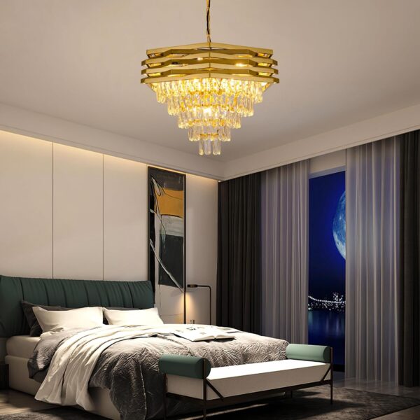 22.8" Gold Crystal Chandelier,7-Light K9 Crystal Pendant Lights Fixture 4-Tier Modern Luxury Hanging Ceiling Light Fixture for Hallway Dining Room Living Room Bedroom Kitchen Island Stairway - Image 5