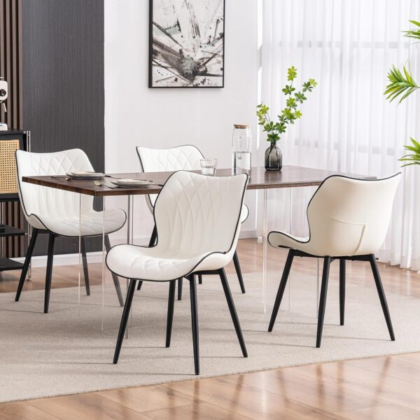 Kidol & Shellder White Dining Chairs Set of 2 Modern Kitchen Chairs with Back Armless Accent Chairs for Living Room Upholstered Faux Leather Chair Mid Century Comfy Side Chair with Metal Legs - Image 4