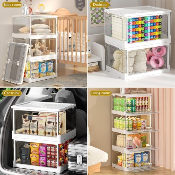 Clear Storage Bin with Lid 3 Pack 【Stackable & Sturdy】Plastic Multifunctional Folding Storage Bins for Bedroom, Living Room, Study, Toy Room, 23 QT Folding Box with Magnetic door - Image 6