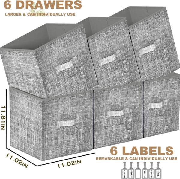 Cube Storage Organizer Shelf with 6 Printed Bins + Labels, Cubby Storage Organizer with Bins, Large Capacity Shelves for Storage,Closet, Living Room, Dorm, Yarn - Image 3
