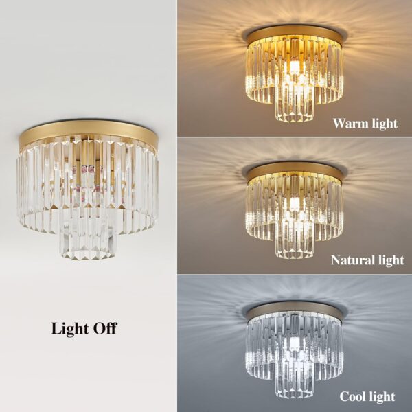 12.6" Gold Crystal Ceiling Light 4-Light Modern Crystal Ceiling Light Fixture 2-Tier Luxury K9 Crystal Ceiling Light,for Dining Room Kitchen Island Living Room Bedroom - Image 3