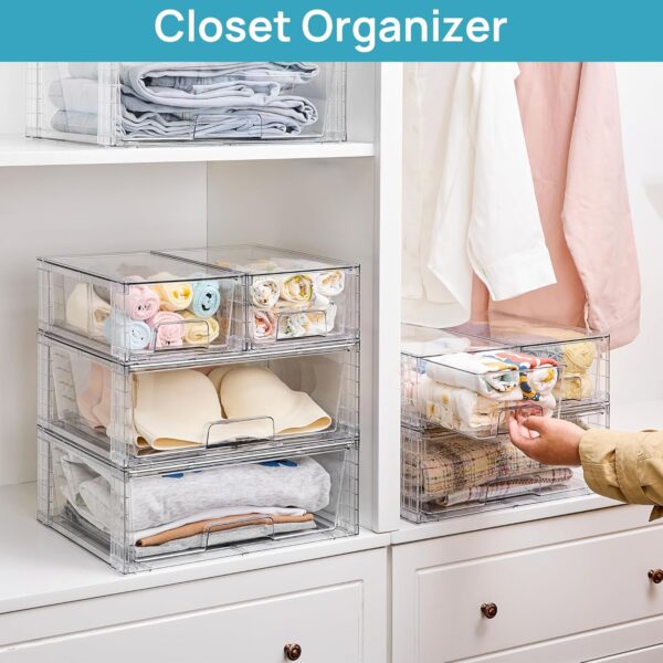 Vtopmart 3 Pack Stackable Storage Drawers, Easily Assemble Acrylic Bathroom Undersink Organizers,Clear Plastic Storage Bins for Closet,Cabinet,Pantry,Medicine Organization - Image 6